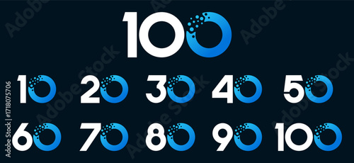 Set of collection numbers 10 to 100 with Water Drop element vector illustration. Water Drop element with numbers 10, 20, 30, 40, 50, 60, 70, 80, 90, 100 for greetings, anniversary and more.