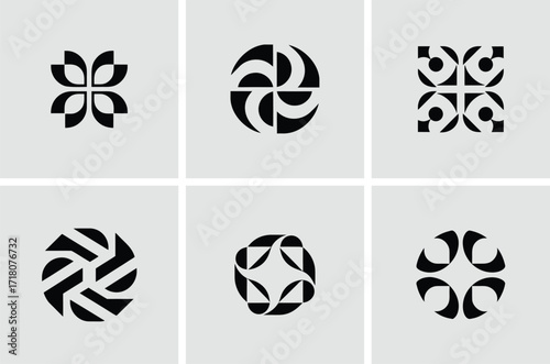 A versatile vector set of black and white icons for sports, nature, and art designs