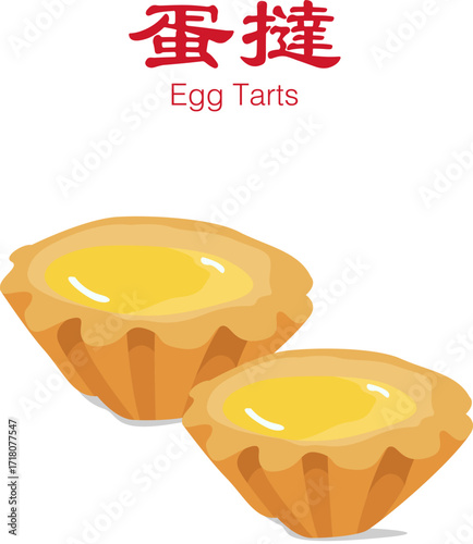 Egg Tarts Vector Illustration – Traditional Asian Pastry Dessert