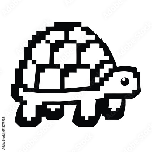 Pixel Art Turtle Design with Retro 8Bit Style on White Background