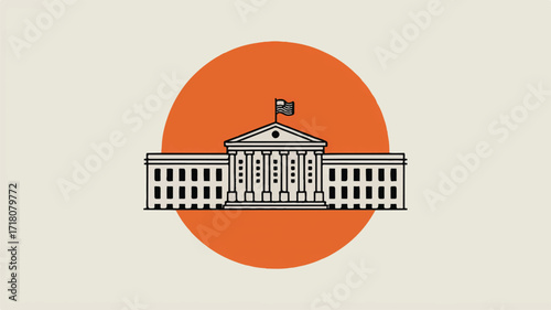 Illustration of a neoclassical building with a flag on top