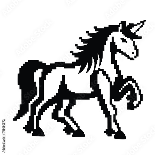 Pixel Art Unicorn Stallion on White Background