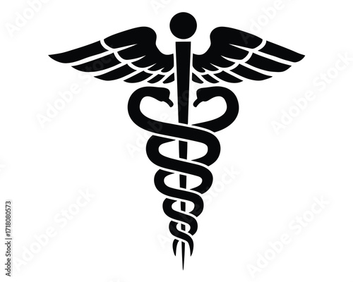Caduceus Symbol A Timeless Emblem of Medicine and Healing, Depicted in Black and White