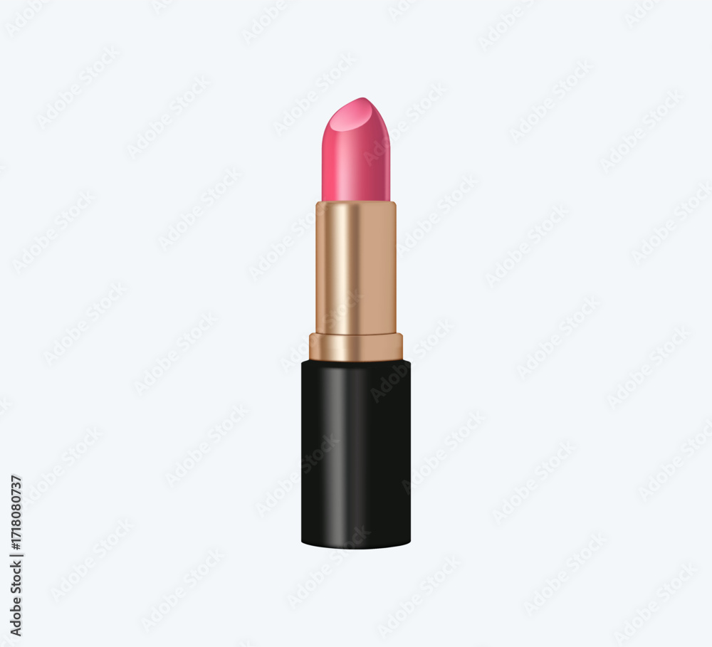 Obraz premium Pink lipstick in an elegant golden tube realistic 3D render vector illustration, isolated on white background, highlighting the product's sophisticated design