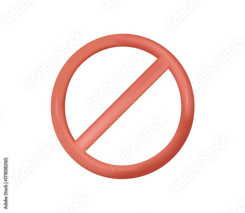 Ban Sign vector illustration, Prohibited circle sign, Ban icon isolated, Prohibition red icon, Red circle with cross line symbol. Caution frame symbol. Forbidden stop sign, 3D render red cross