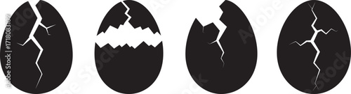 Four cracked oval shapes in a row representing stages of breakage silhouette
