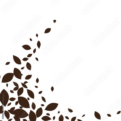 Scattered Brown Leaves on White Background Autumnal Theme Minimalist Design.