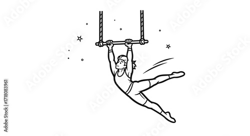 Agile Gymnast Swinging on a Trapeze Bar with Grace and Strength on an Isolated White Background, Circus Performance