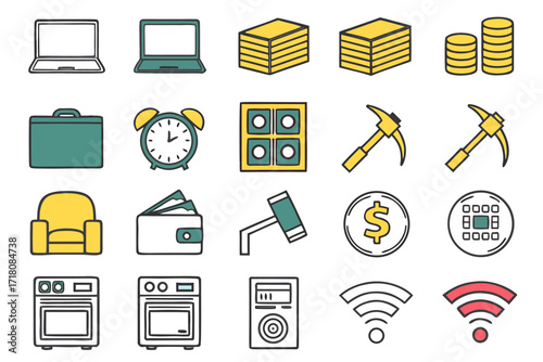 Business and Technology Icons with Colorful Outline Style
