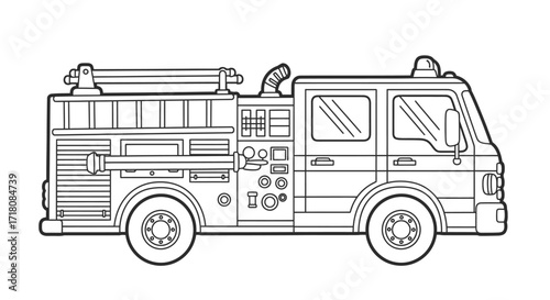 Emergency Services Red Fire Truck Vehicle, Isolated White Background