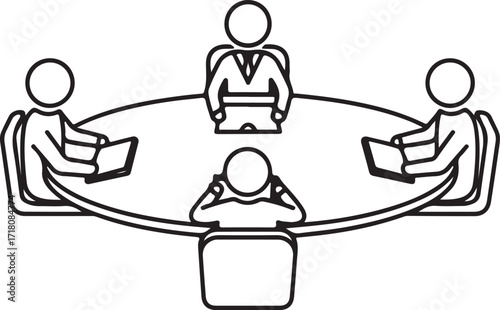Business meeting around a round table with laptops