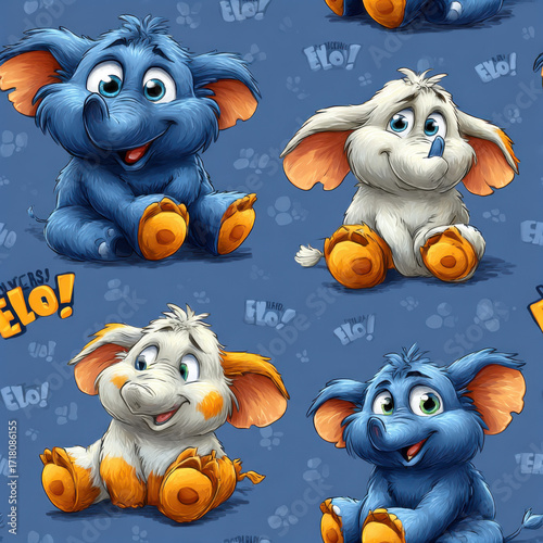 Cheerful Cartoon Elephant Seamless Pattern