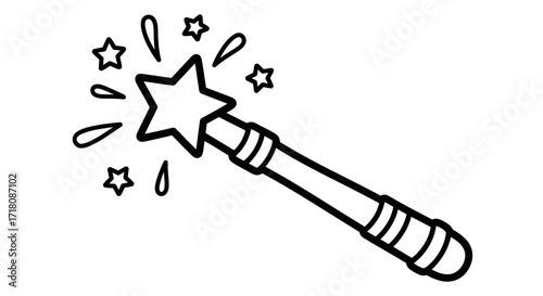 Sparkling Magic Wand with Stars, Isolated White Background, Whimsical Fantasy Item Illustration