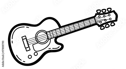 Classic Acoustic Guitar Musical Instrument, Isolated White Background, Ready for Play Illustration
