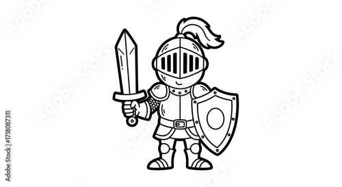 Brave Medieval Knight in Armor Holding a Sword and Shield on an Isolated White Background