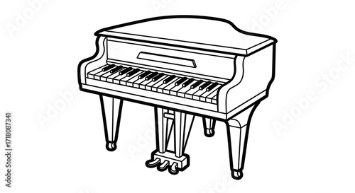 Elegant Classic Grand Piano with Keyboard and Pedals on an Isolated White Background