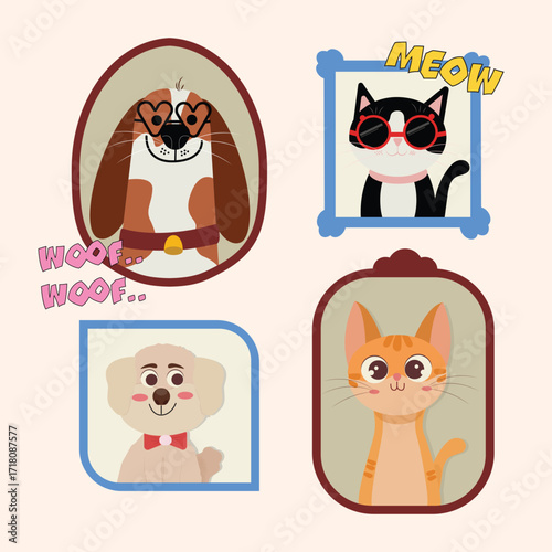 Cute Pet Illustration in Decorative Frame 