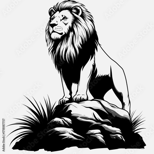 Majestic lion standing proudly on a rock in its natural habitat