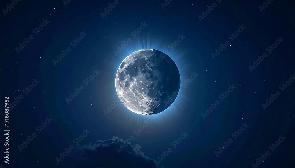 Obraz premium Serene Night Sky with Glowing Crescent Moon and Stars.