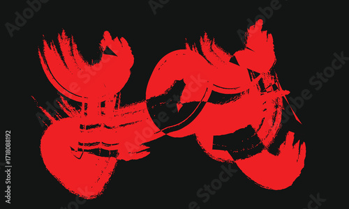 Bold red abstract brush strokes and shapes on black background vector
