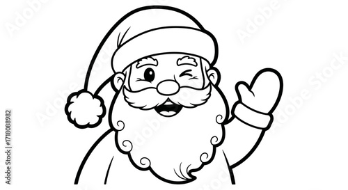 Cheerful Santa Claus Waving and Winking on Isolated White Background
