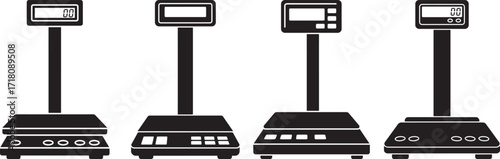 Four different digital weighing scales in a row silhouette
