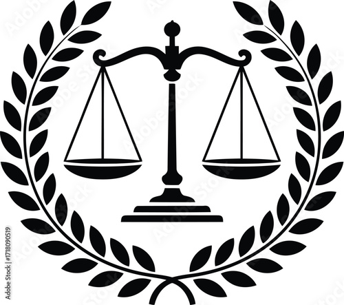 Classic Symbol of Justice with Scales and Laurel Wreath an Emblem Representing Fairness Legal System and the Pursuit of Equality and Truth