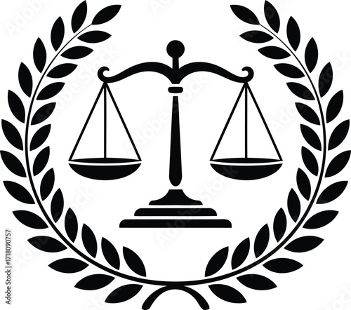 Scales of Justice Symbol Encased in Laurel Wreath Emblematic of Law and Legal Representation in a Classic Design