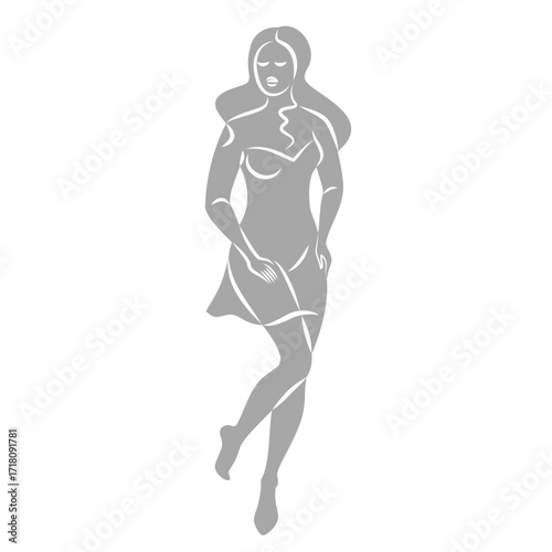 Silhouette of a woman in style. The girl is slender and beautiful. Lady is suitable for aesthetic decor, posters, stickers, logo. Vector illustration.