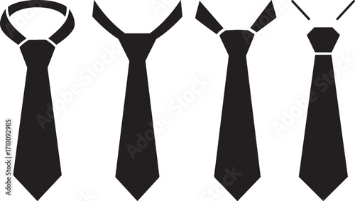 Collection of four black tie silhouettes with different knots