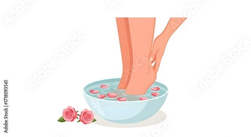 Soaking Feet in Rose Water for Relaxation A Spa Treatment Illustration
