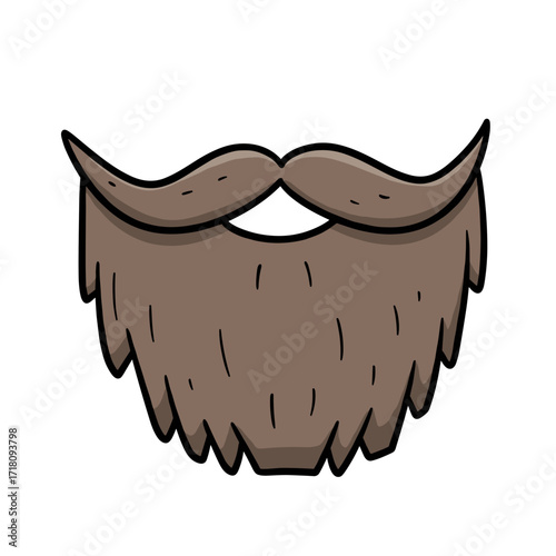Cartoon style illustration of a smiling brown beard with mustache  