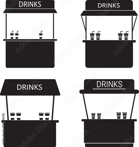 Four stylized drink stands with the word drinks displayed silhouette
