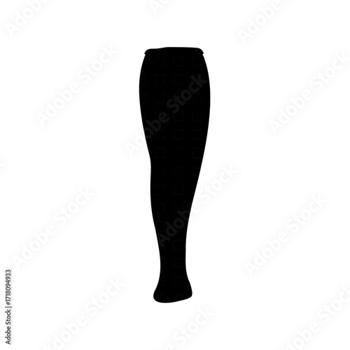 Silhouette of a Leg Wearing a ThighHigh Stocking on White Background