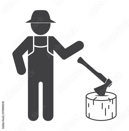 woodcutter farmer chop log with steel axe  icon