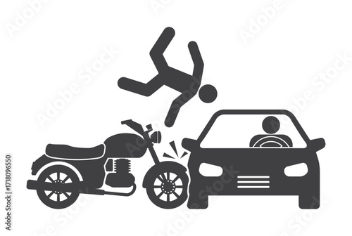 motorcycle bike accident collision with car crash icon