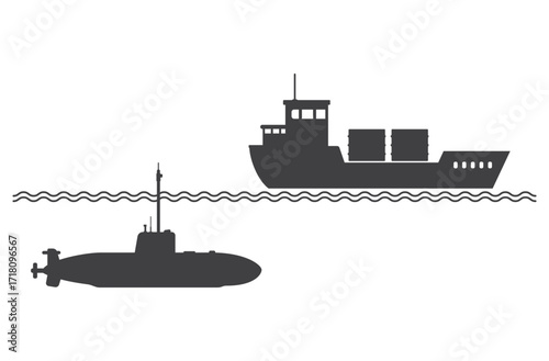 submarine chase cargo ship vessel icon