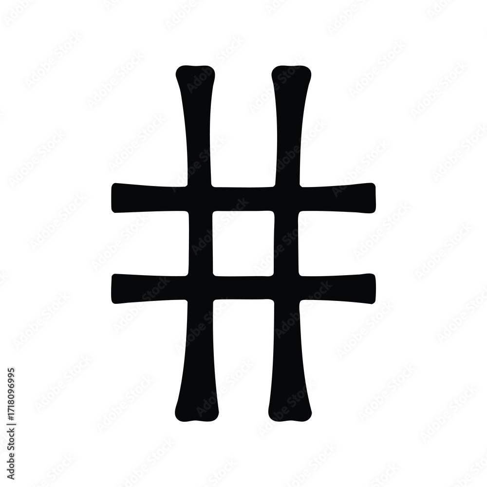 Obraz premium Geometric abstraction of a hashtag symbol in black ink on white backdrop