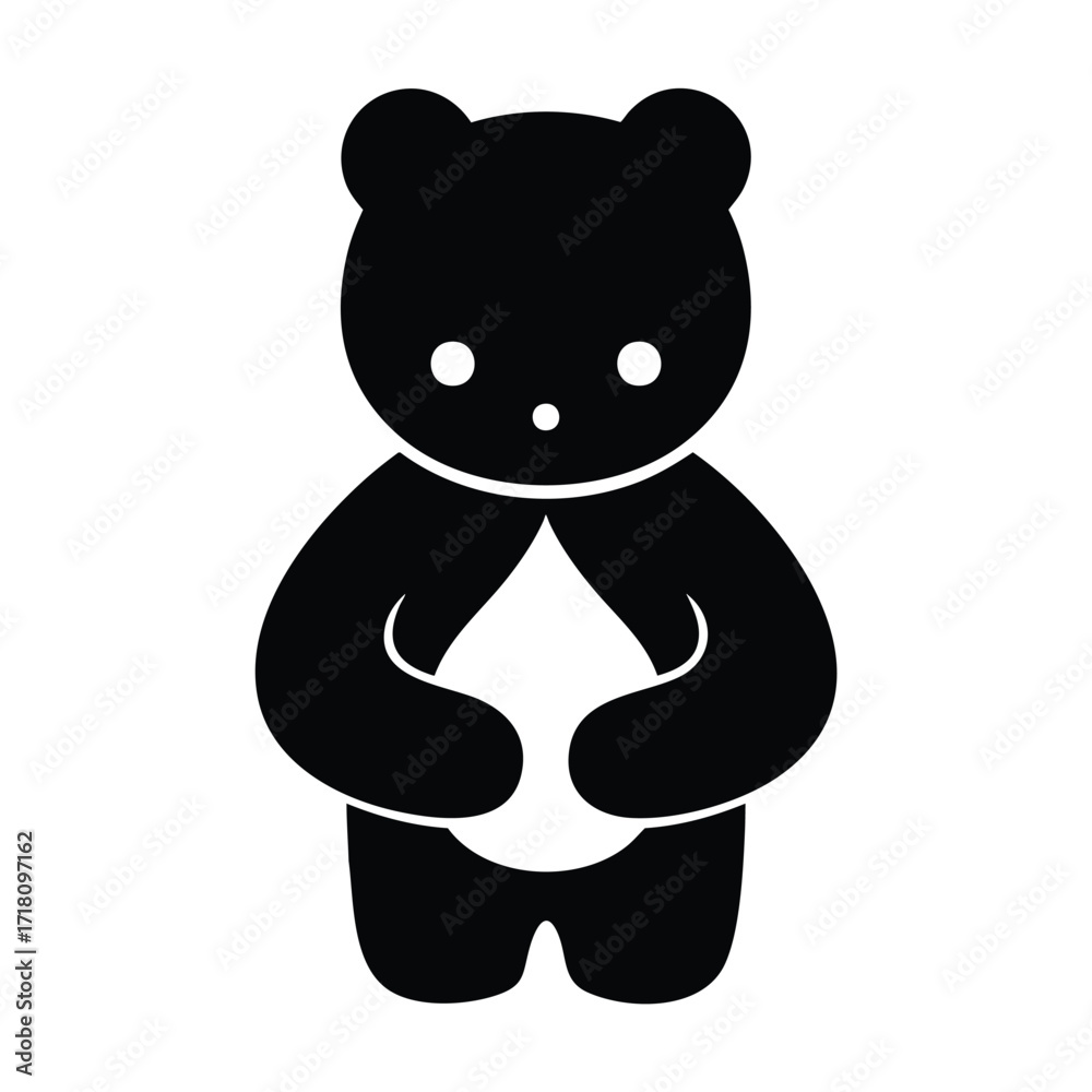 Fototapeta premium A simple black silhouette of a cute bear holding a white water droplet.