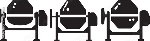 Three industrial concrete mixers in a row silhouette