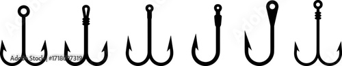 Fishing Hooks: A minimalist design of multiple fishing hooks in a row, showcasing their diverse shapes and functionality.