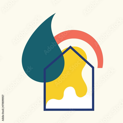 Abstract Shapes Composition with House Water Drop and Rainbow Design for Creative Projects and Graphic Design Elements