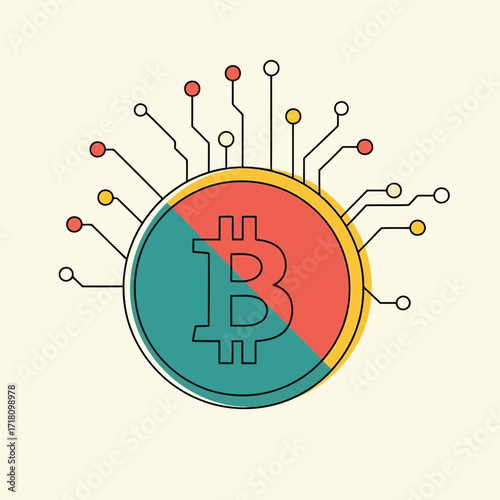 Bitcoin Cryptocurrency Blockchain Technology Illustration Connecting Dots Representing Digital Network Security and Decentralized Financial System