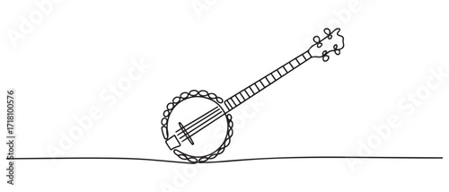 continuous line banjo.banjo musical instrument equipment drawn in one line.single line vector illustration. one line Icon drawing with white background