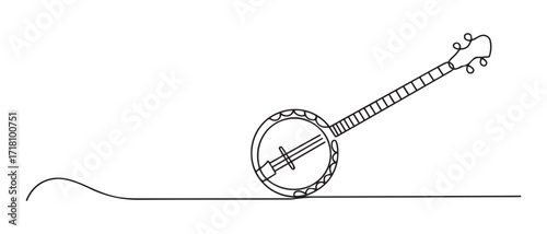 continuous line banjo.banjo musical instrument equipment drawn in one line.single line vector illustration. one line Icon drawing with white background