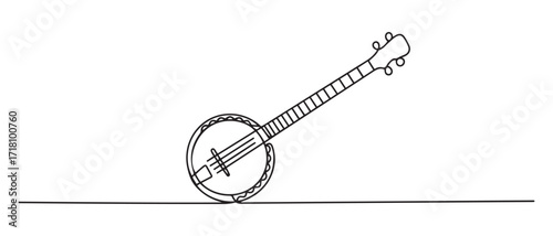 continuous line banjo.banjo musical instrument equipment drawn in one line.single line vector illustration. one line Icon drawing with white background