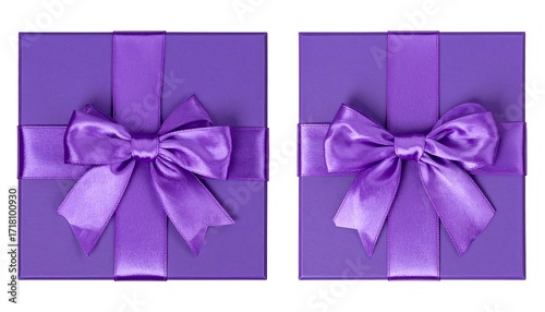 Two purple gift boxes with satin ribbons