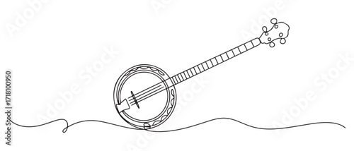 continuous line banjo.banjo musical instrument equipment drawn in one line.single line vector illustration. one line Icon drawing with white background