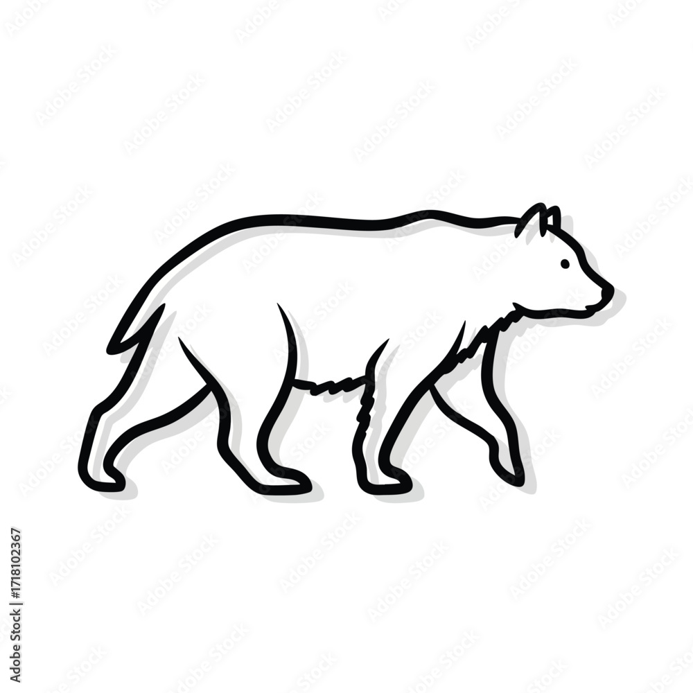 Obraz premium Simple black line art illustration of a walking bear in profile isolated icon.