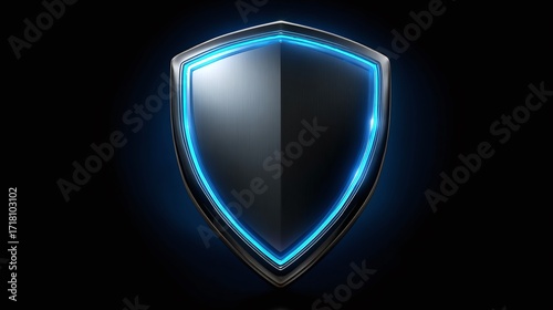 Free Download Modern Shield Symbol: Sleek, reflective shield with a vibrant blue outline against a dark backdrop. Represents security and protection. - GFXLoad
